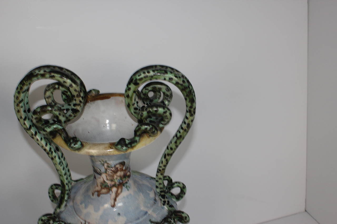 Italian Faience Hand-Painted Urns For Sale 3