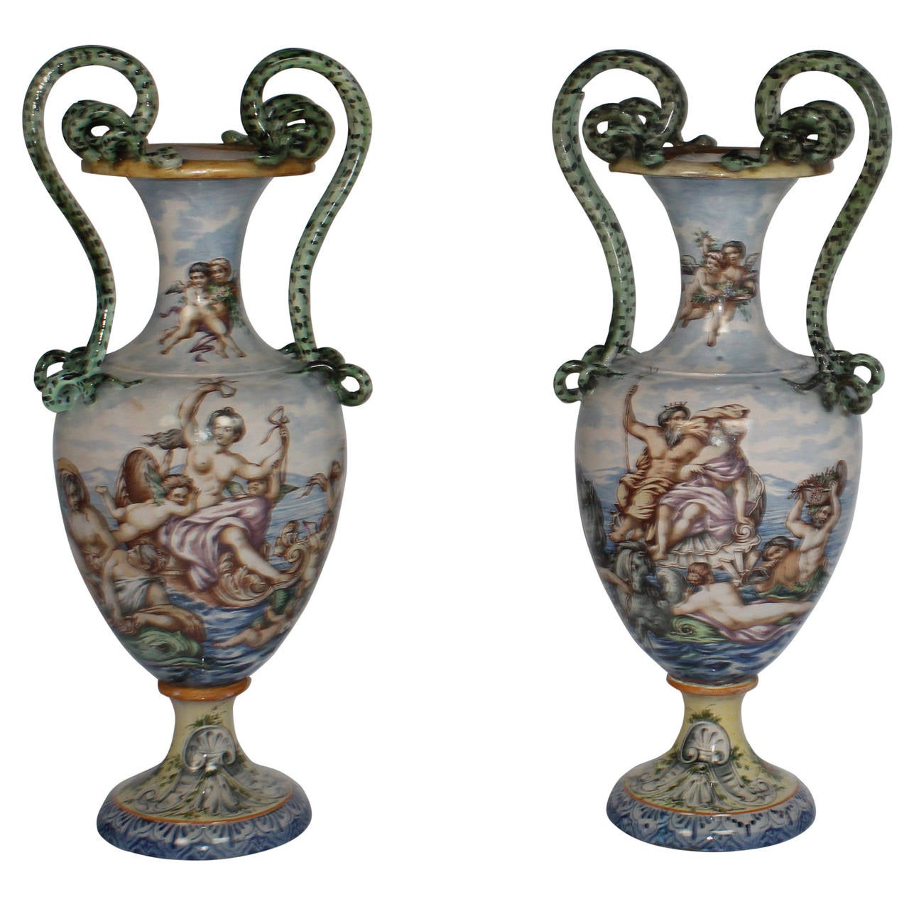Pair of Italian Faience Vase For Sale at 1stdibs