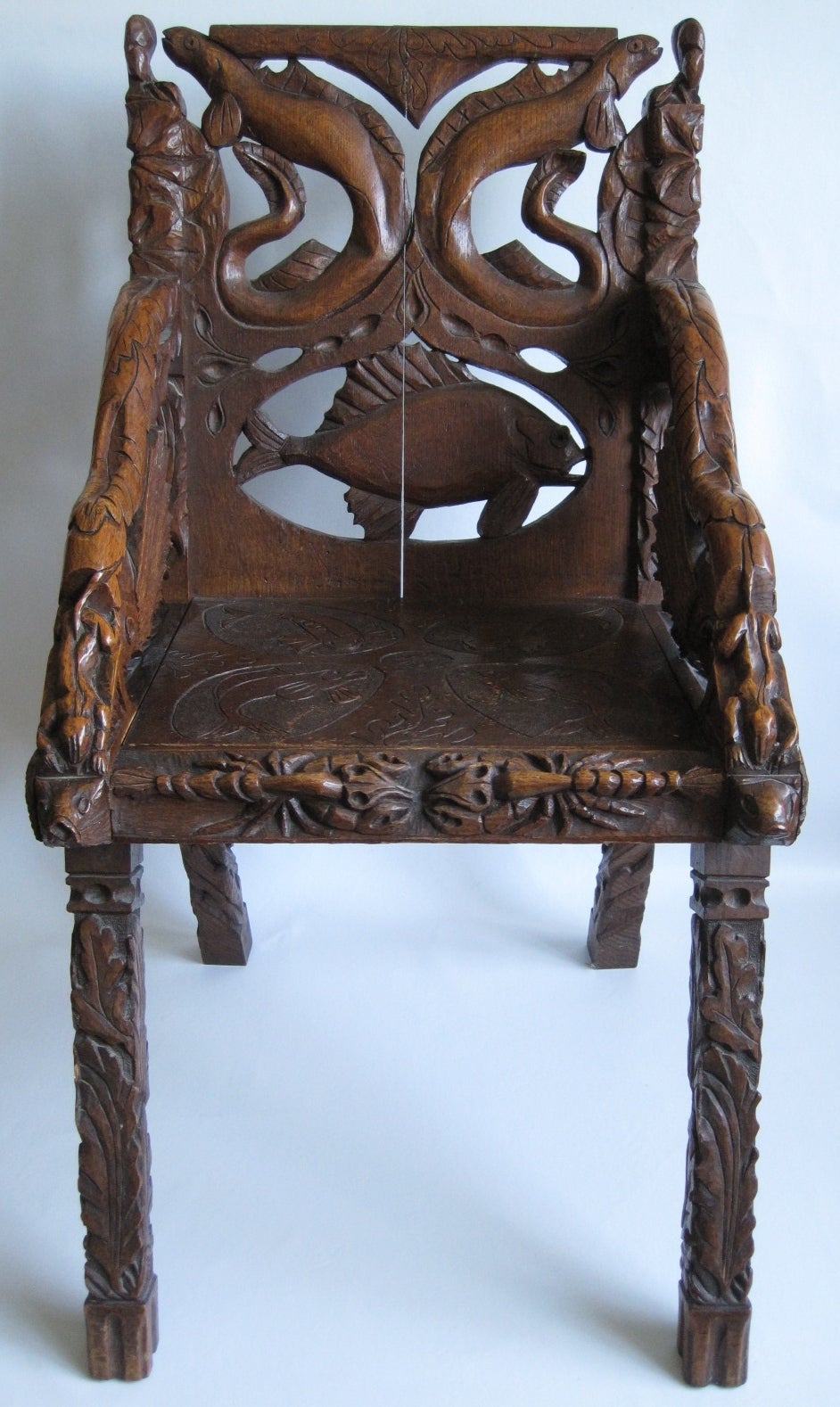 North American Folk Art Chair, Signed and Heavily Carved, circa 1900