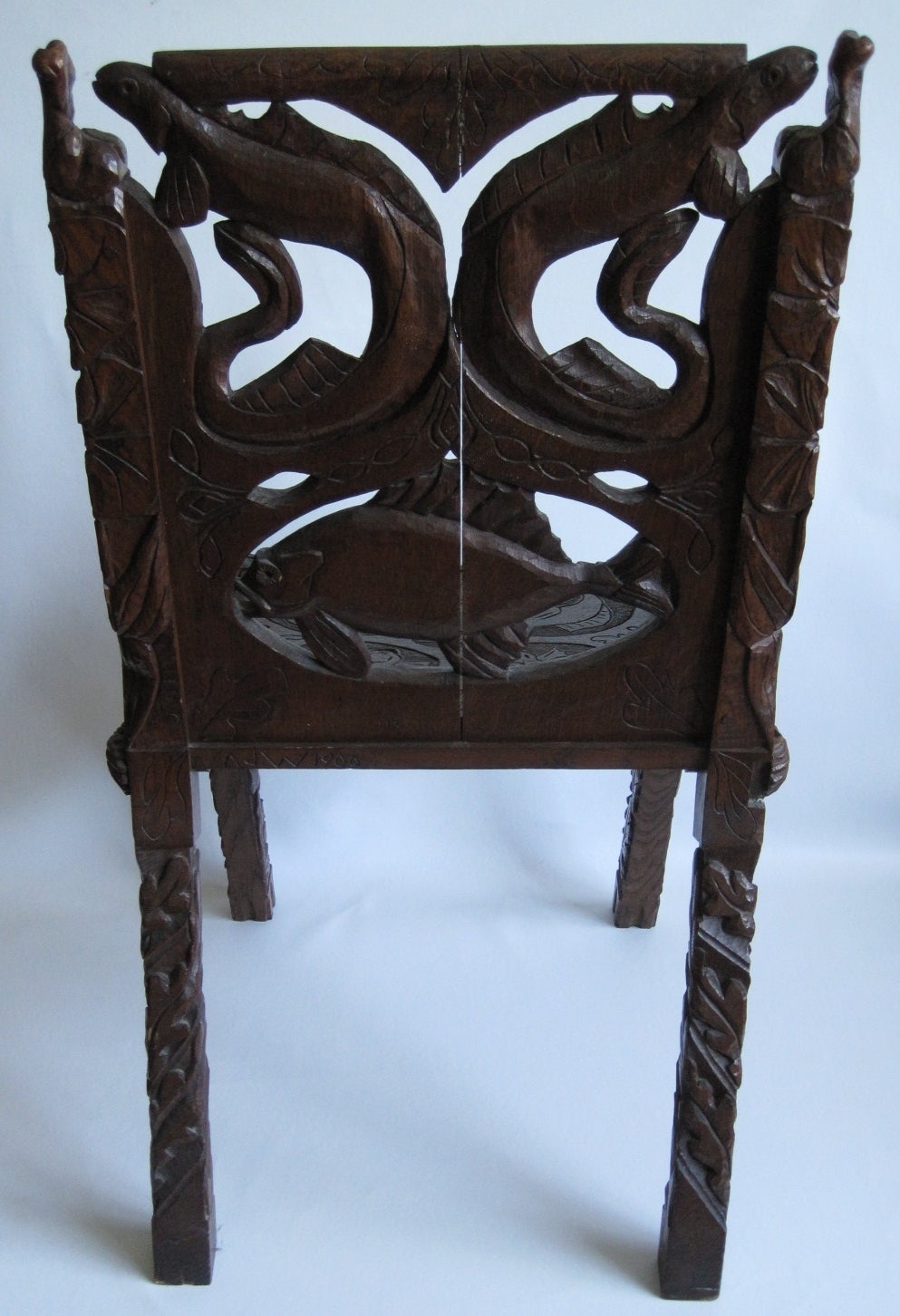 Folk Art Chair, Signed and Heavily Carved, circa 1900 4