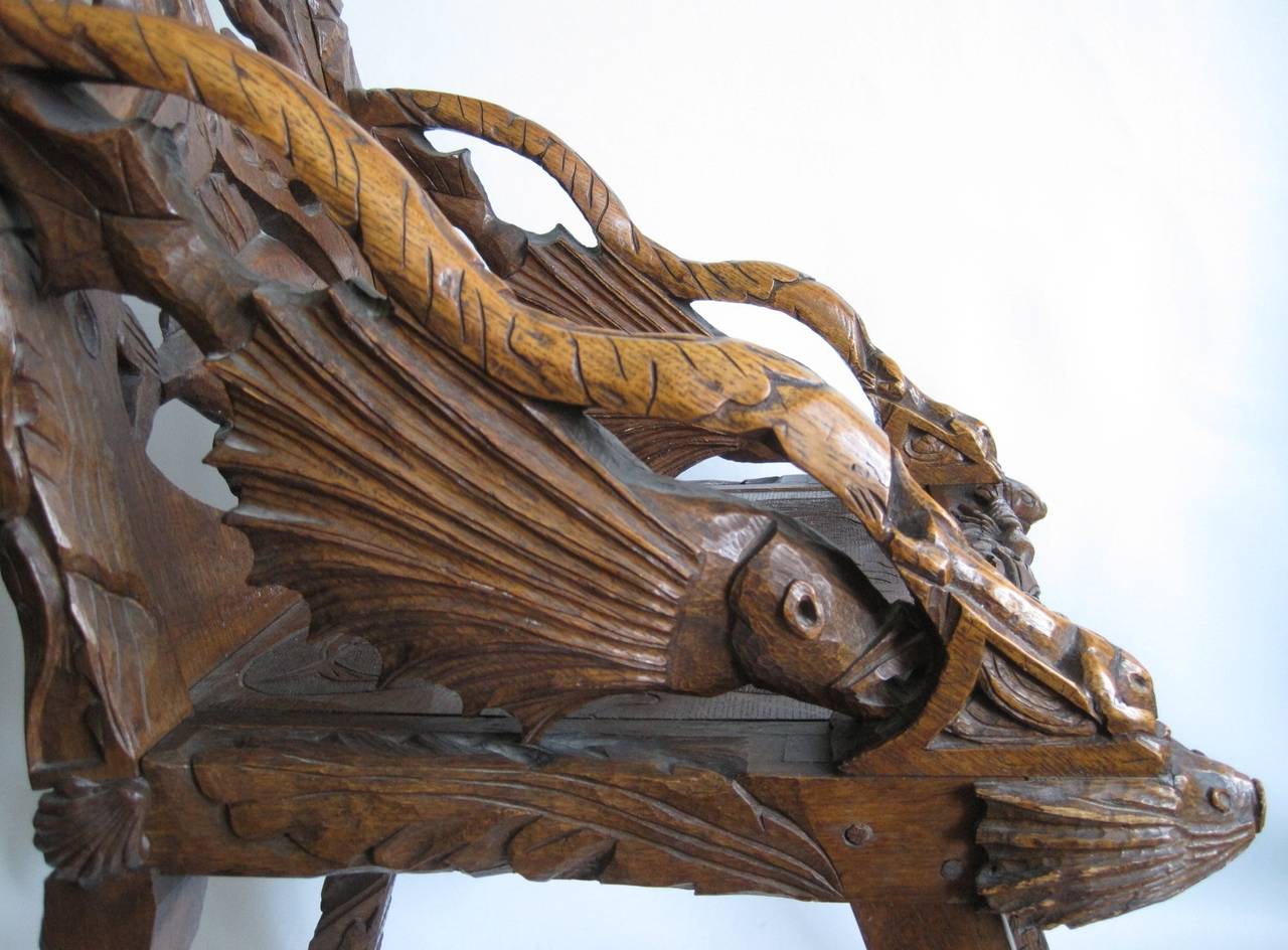 Folk Art Chair, Signed and Heavily Carved, circa 1900 In Distressed Condition In Hamilton, Ontario