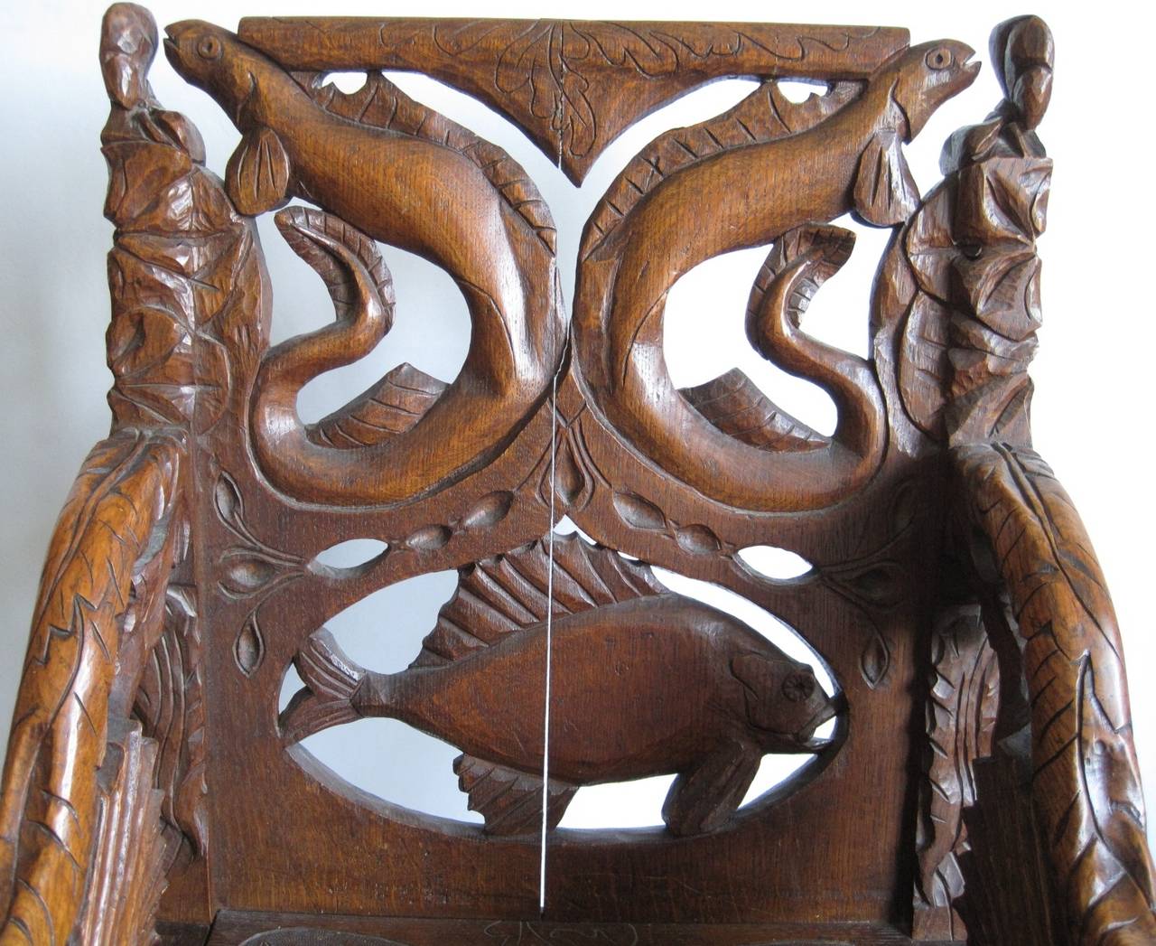 Folk Art Chair, Signed and Heavily Carved, circa 1900 2