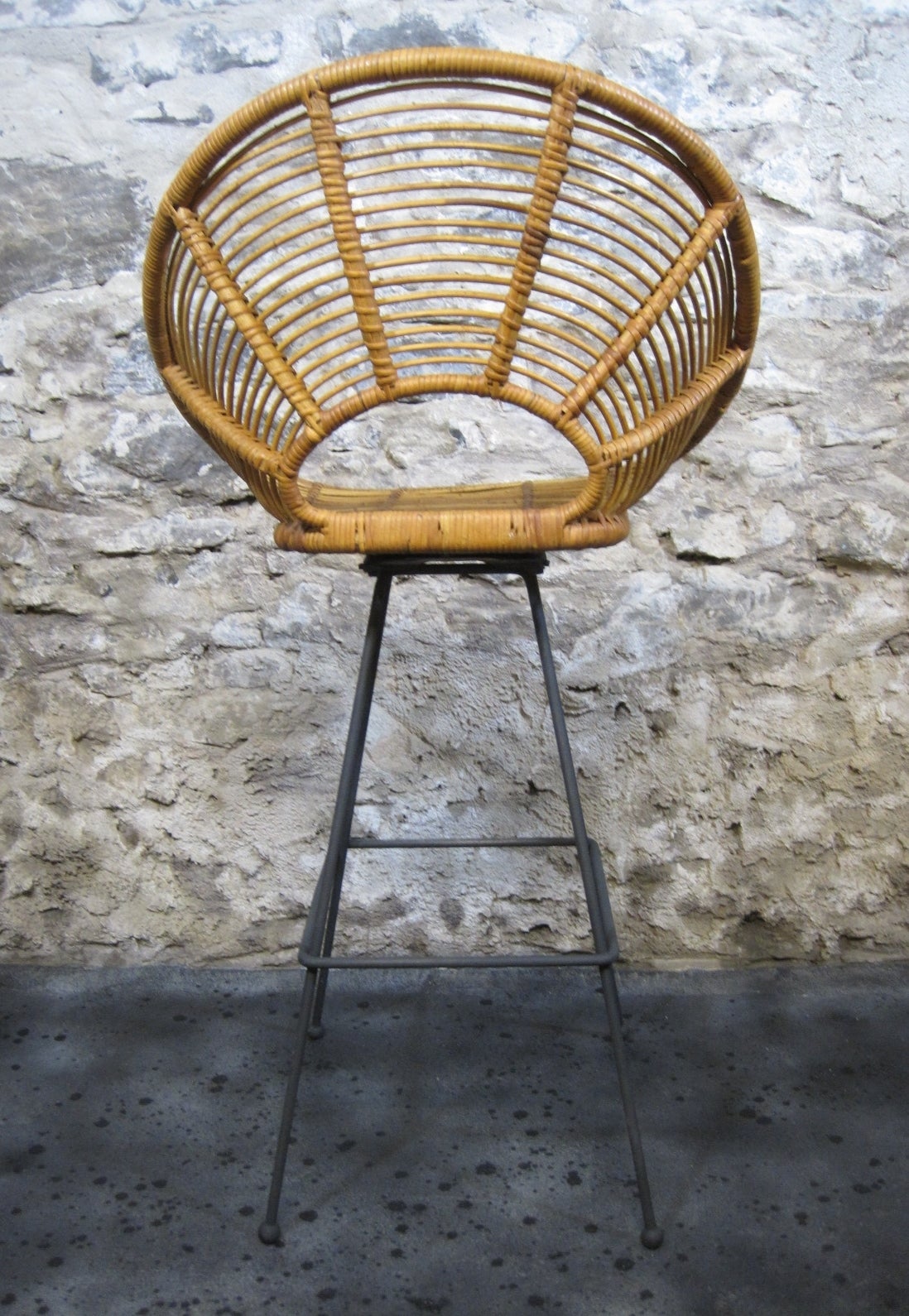 Mid-Century Modern Franco Albini Stye Rattan Bar Stools 