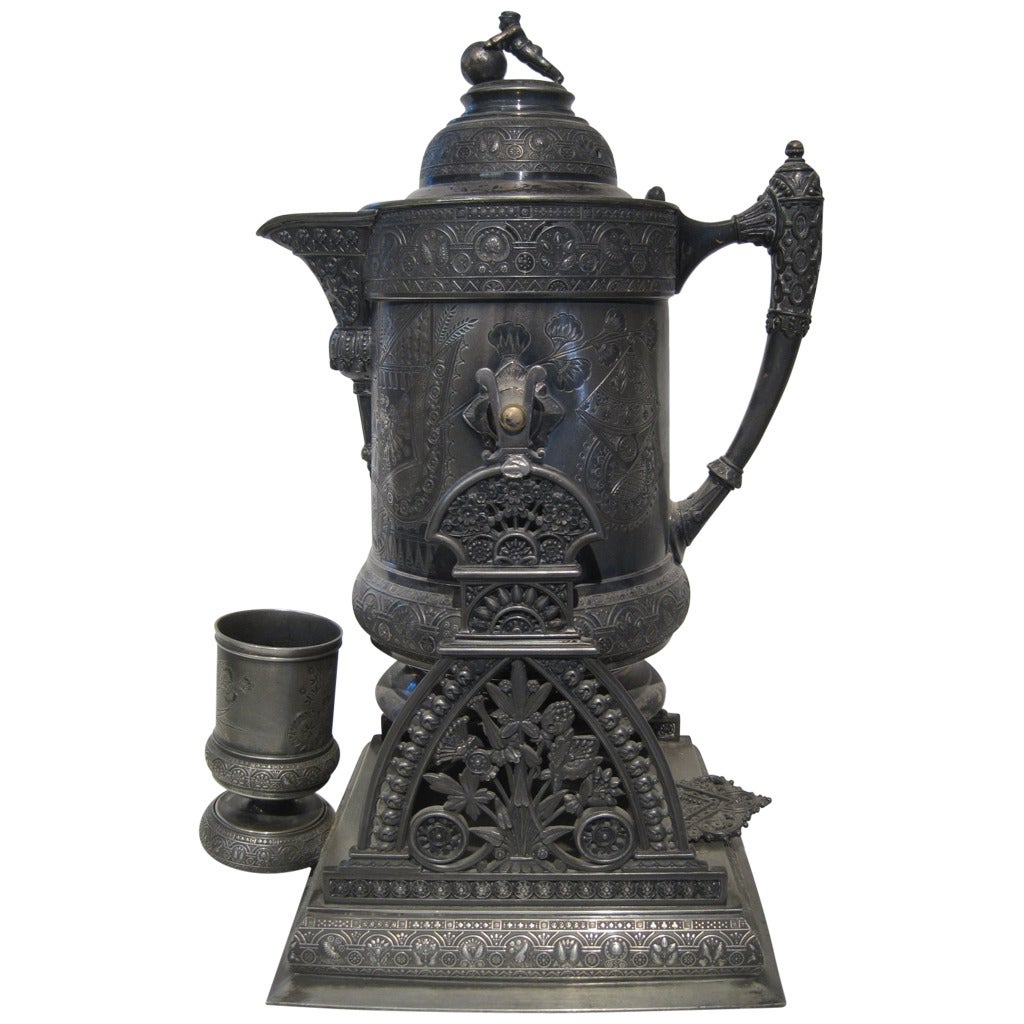 Ornate Victorian Silver Plate Tipping Kettle