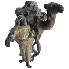 Franz Xaver Bergman Sculpture, Bronze Arab and Camel, Cold-Painted