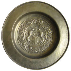 17th Century Brass Charger with Royal Coat of Arms, England 4