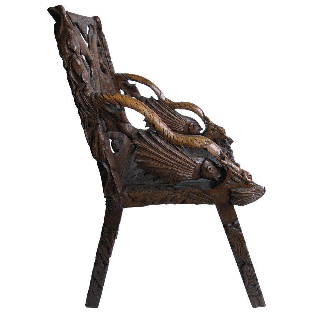 Folk Art Chair, Signed and Heavily Carved, circa 1900
