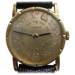 Vintage Corum 18-karat Yellow Gold Coin Astrological Zodiac Symbol Watch
