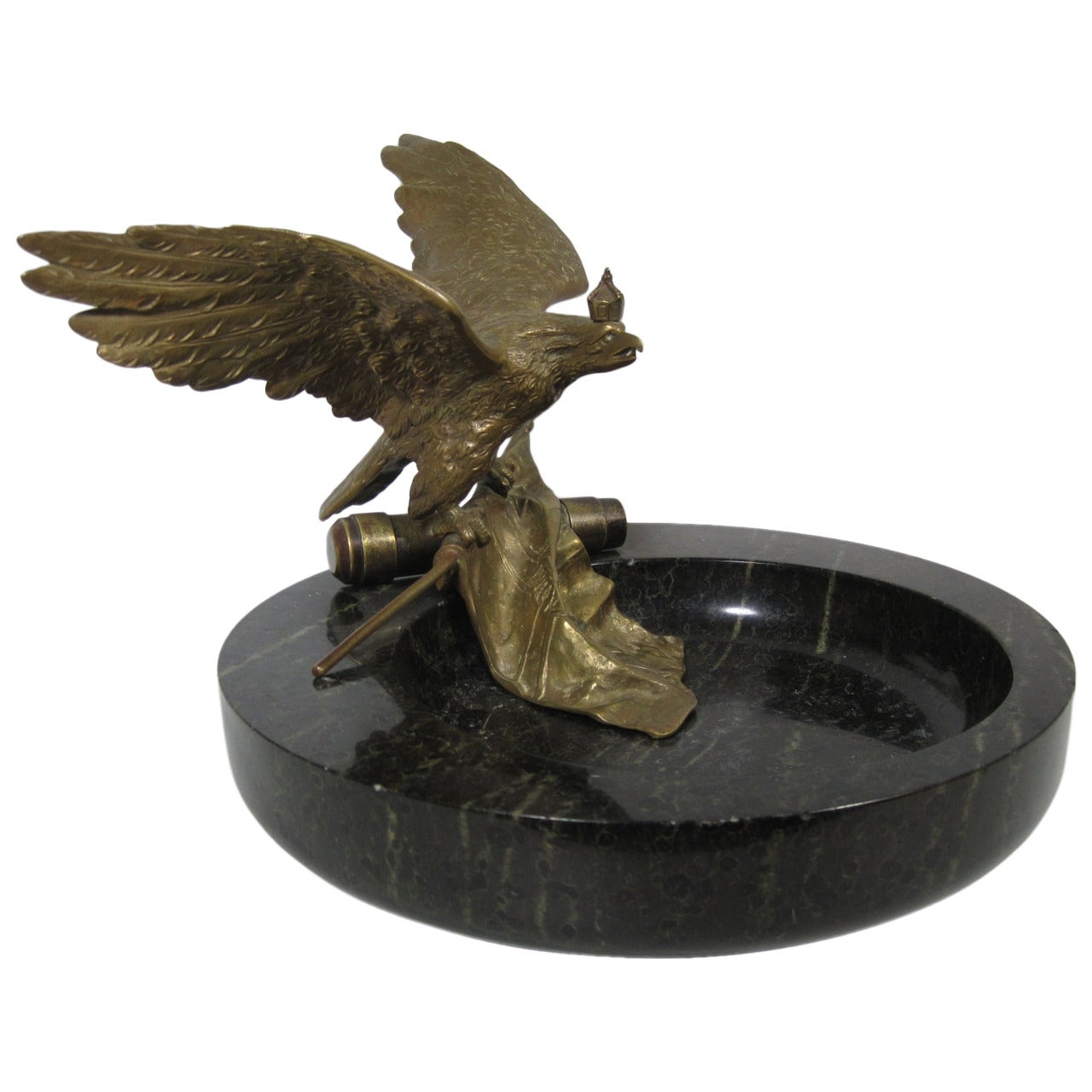 German Bronze Sculpture and Granite Naval Military Ashtray