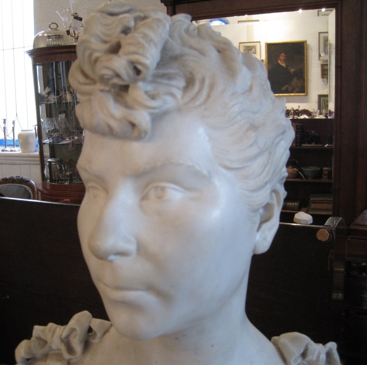 19th century Art Nouveau marble sculpture. Carved from Carrara marble and sitting atop Sienna marble plinth. Signed Ch. Calaneo and dated 1892. Most likely Italian.

Free shipping within the United States and Canada.