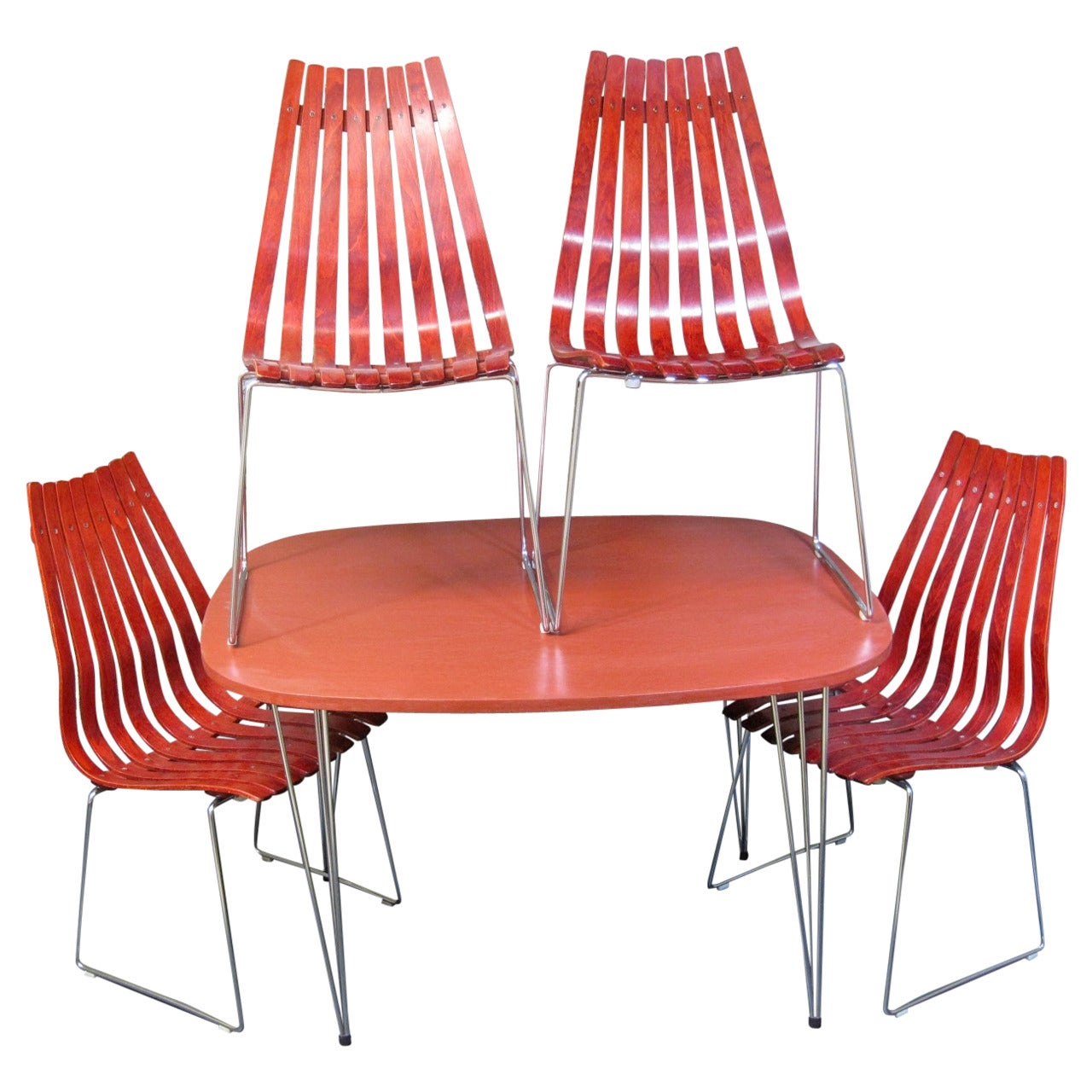 Hans Brattrud "Scandia" Dining Table and Chairs, Mid-Century Modern