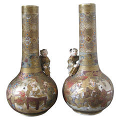 Japanese Satsuma Vases, Meiji Period