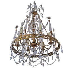 Swedish Gustavian Chandelier in Crystal and Bronze, Neoclassical