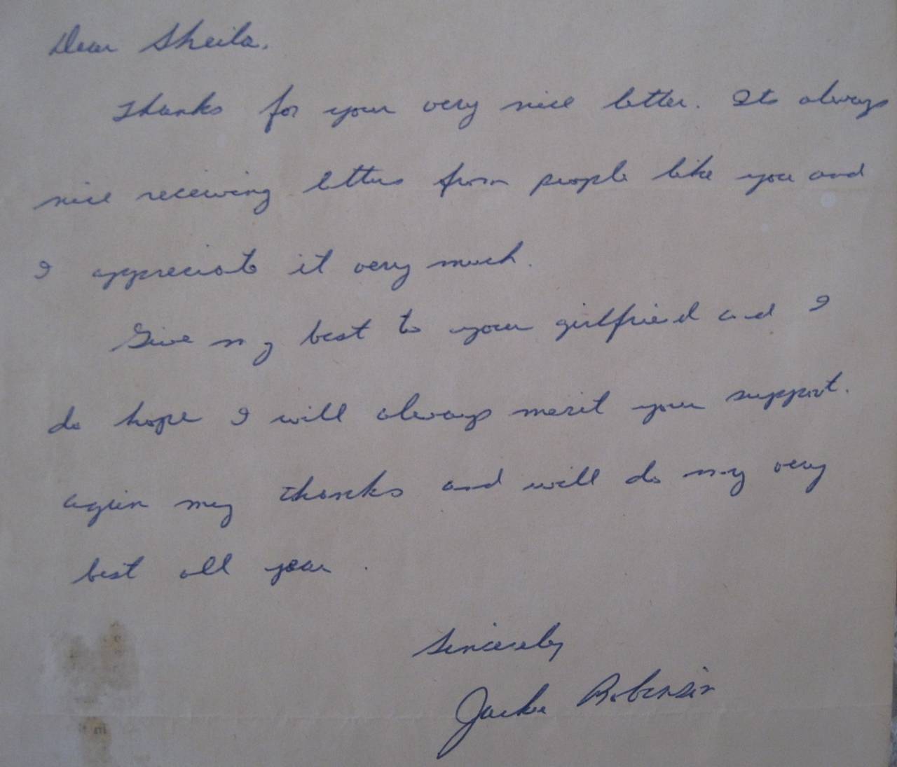 Jackie Robinson signature's and personal letters.

These historical pieces of sports memorabilia contain two personal letters and one separate autograph all written and signed by baseball legend Jackie Robinson. Two letters and original envelopes,
