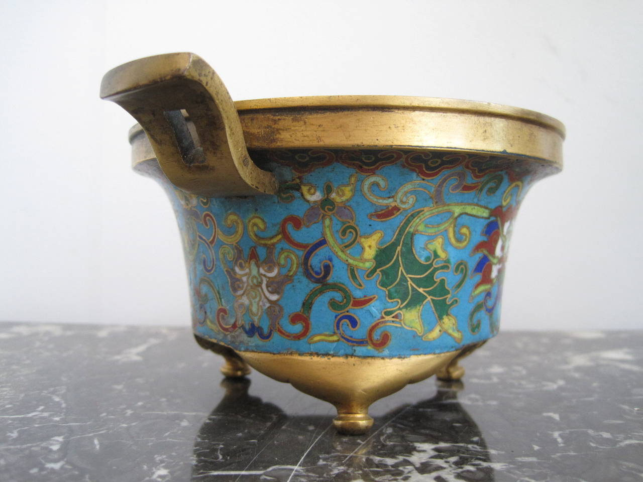 Ming Chinese Gilt Bronze Cloisonne Tripod Censer with Xuande Mark