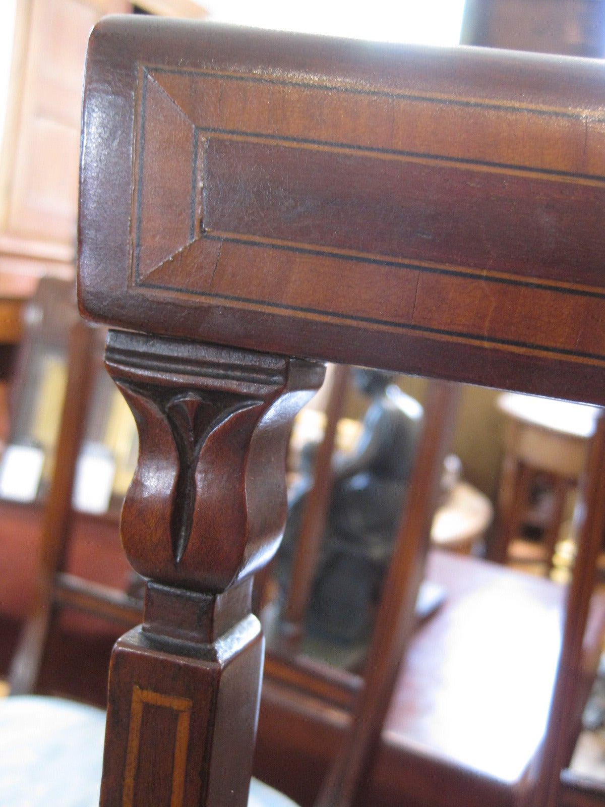 English Four Edwardian Period Inlaid Mahogany and Satinwood Dining Chairs