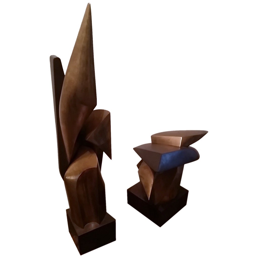 Two Karoly Veress Abstract Bronze Sculptures