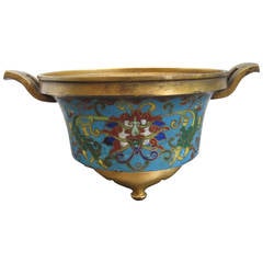 Encensoir tripode chinois en bronze doré cloisonné avec marque Xuande