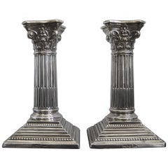 19th Century Corinthian Sterling Silver Candlesticks, Neoclassical Revival