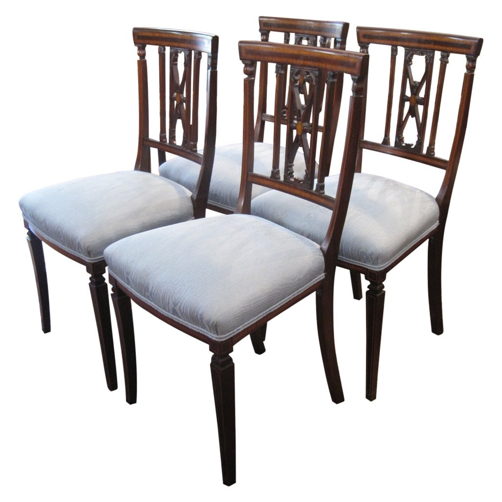 Four Edwardian Period Inlaid Mahogany and Satinwood Dining Chairs