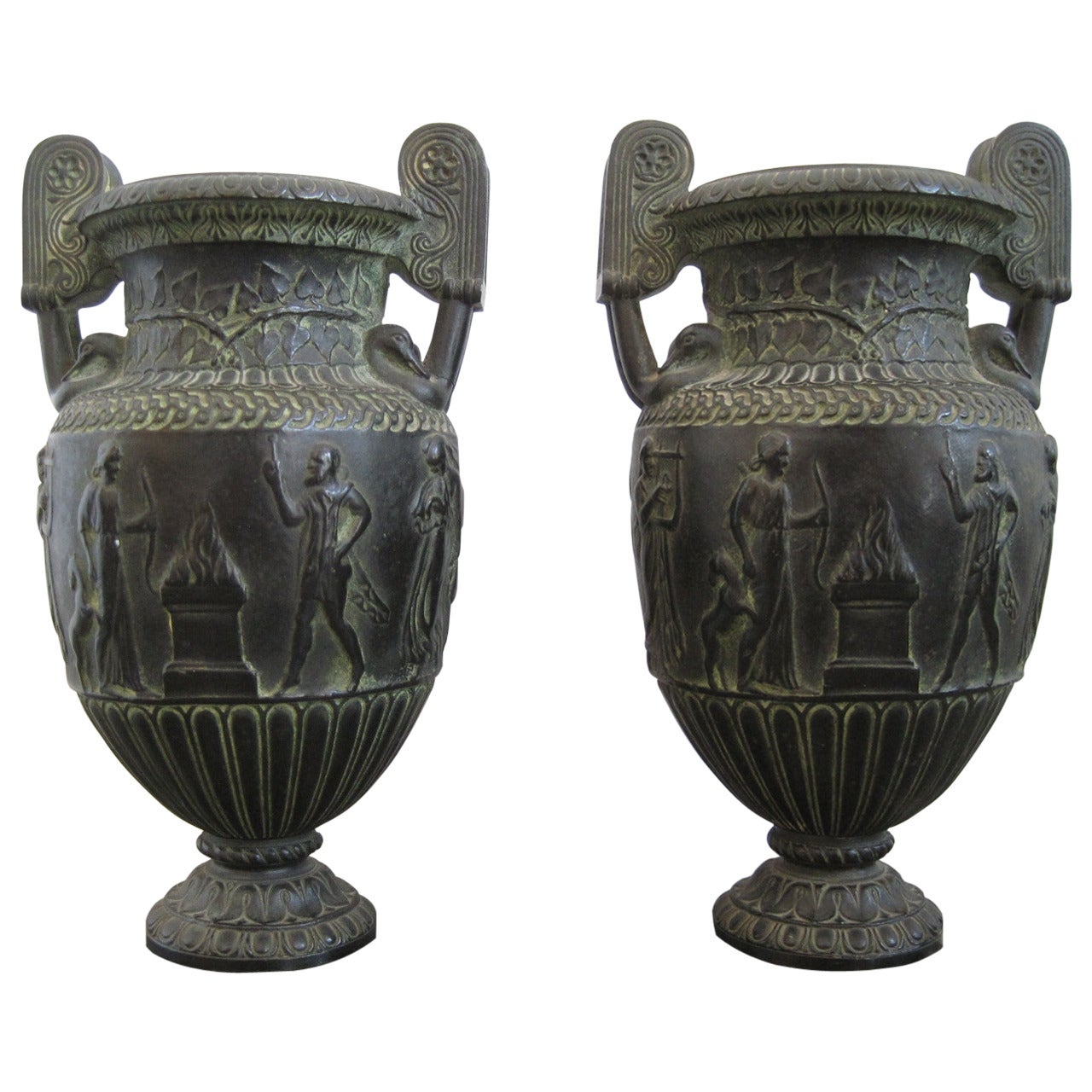19th Century Bronze Urns, Neoclassical Revival