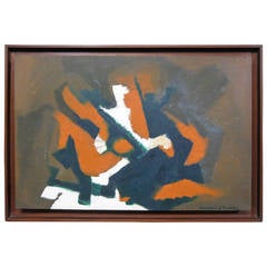 Howard P. Doner Abstract Oil Painting in Teak Frame