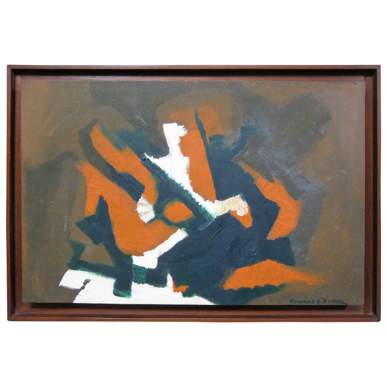Howard P. Doner Abstract Oil Painting in Teak Frame