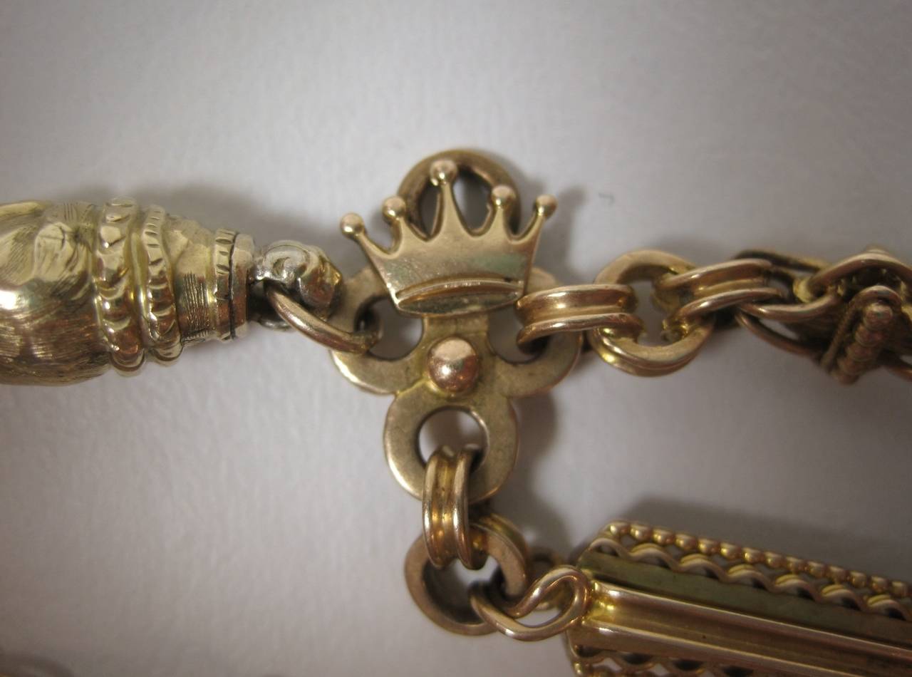 19th Century 14-Karat Gold Watch Fob Chain and Pendants 1