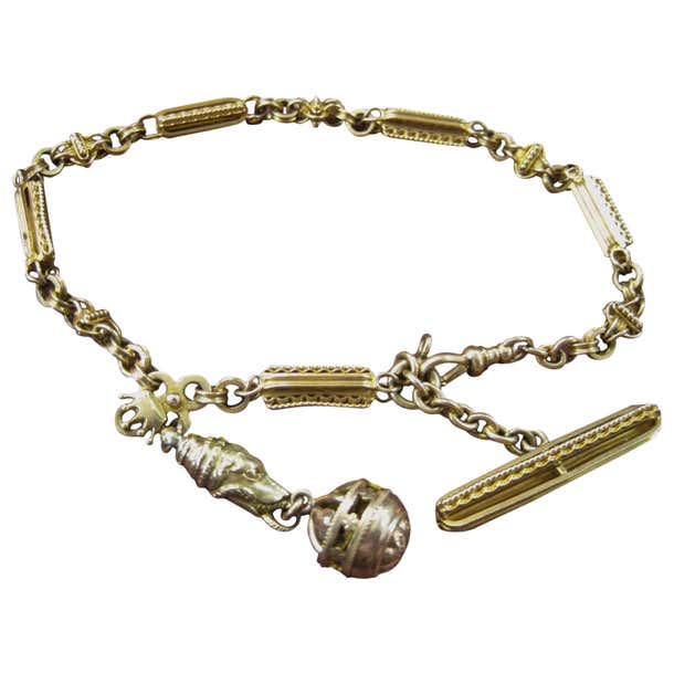 19th Century 14-Karat Gold Watch Fob Chain and Pendants at 1stDibs