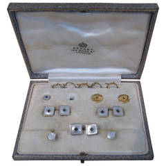 Vintage Asprey 18-Karat Gold, Platinum and Sapphire Cufflinks