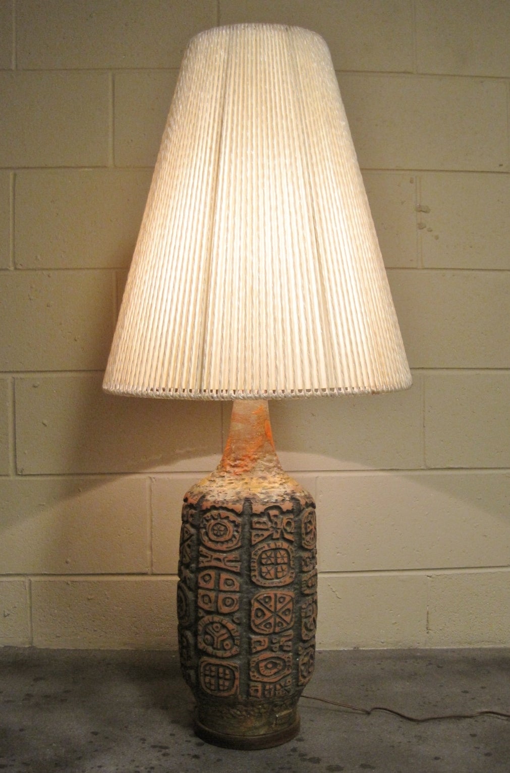 Norwood Pannier art pottery lamp, Mid-Century Modern.
Abstract mosaics with string shade.
  