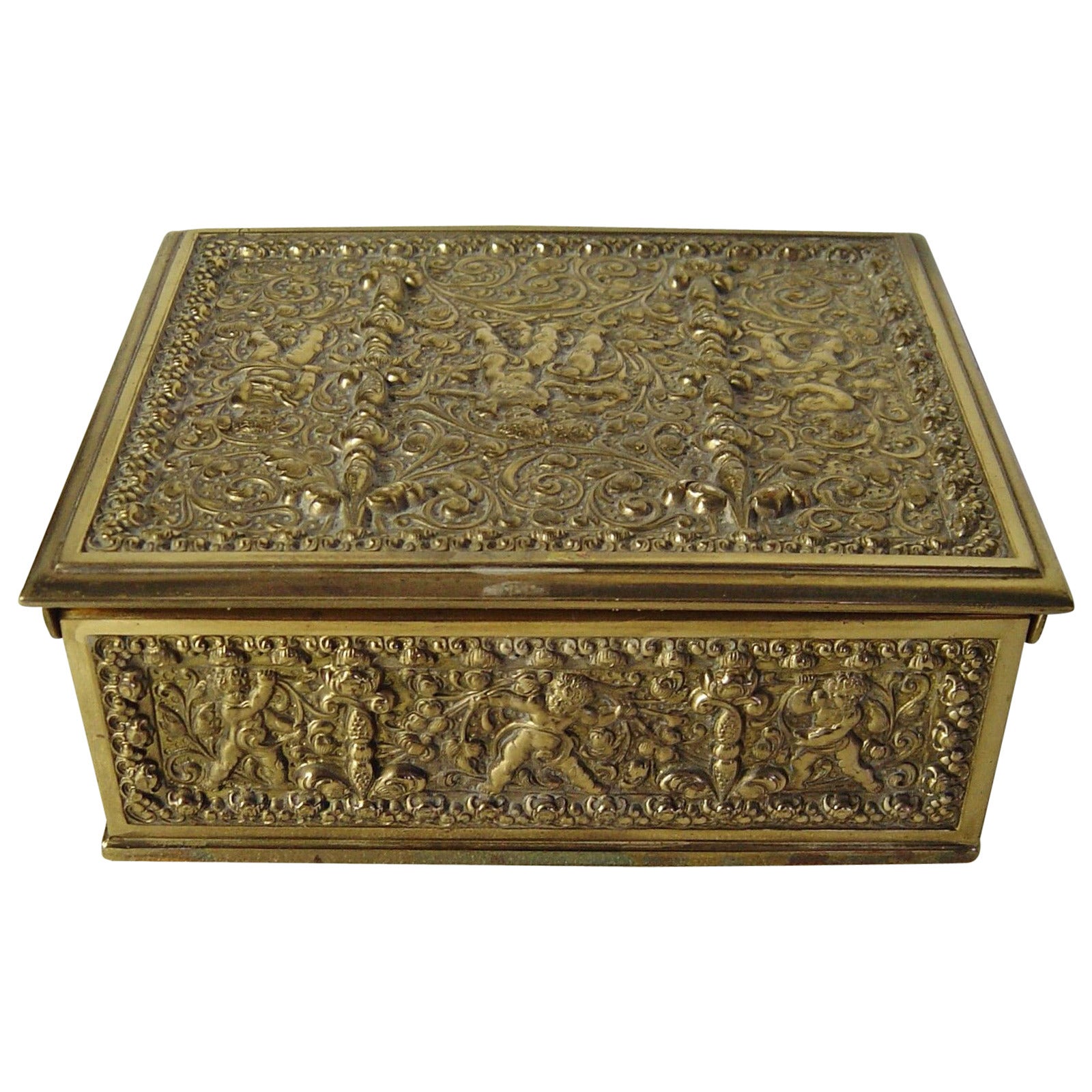 Erhard & Sons Art Nouveau Brass Repousse Tobacco or Jewelry Box