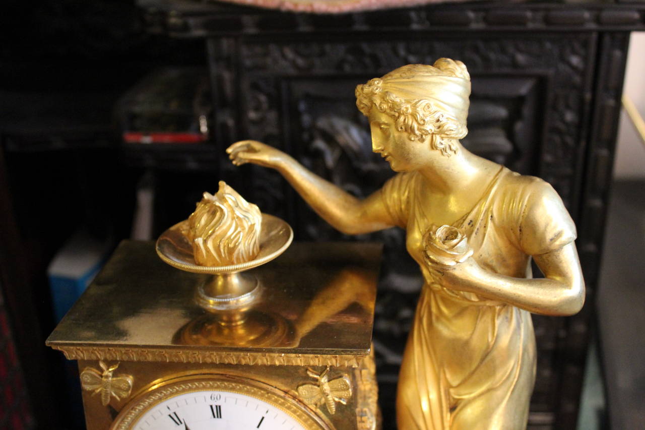 Early 19th Century French Empire Period Gilt Bronze Figural Clock For Sale 3