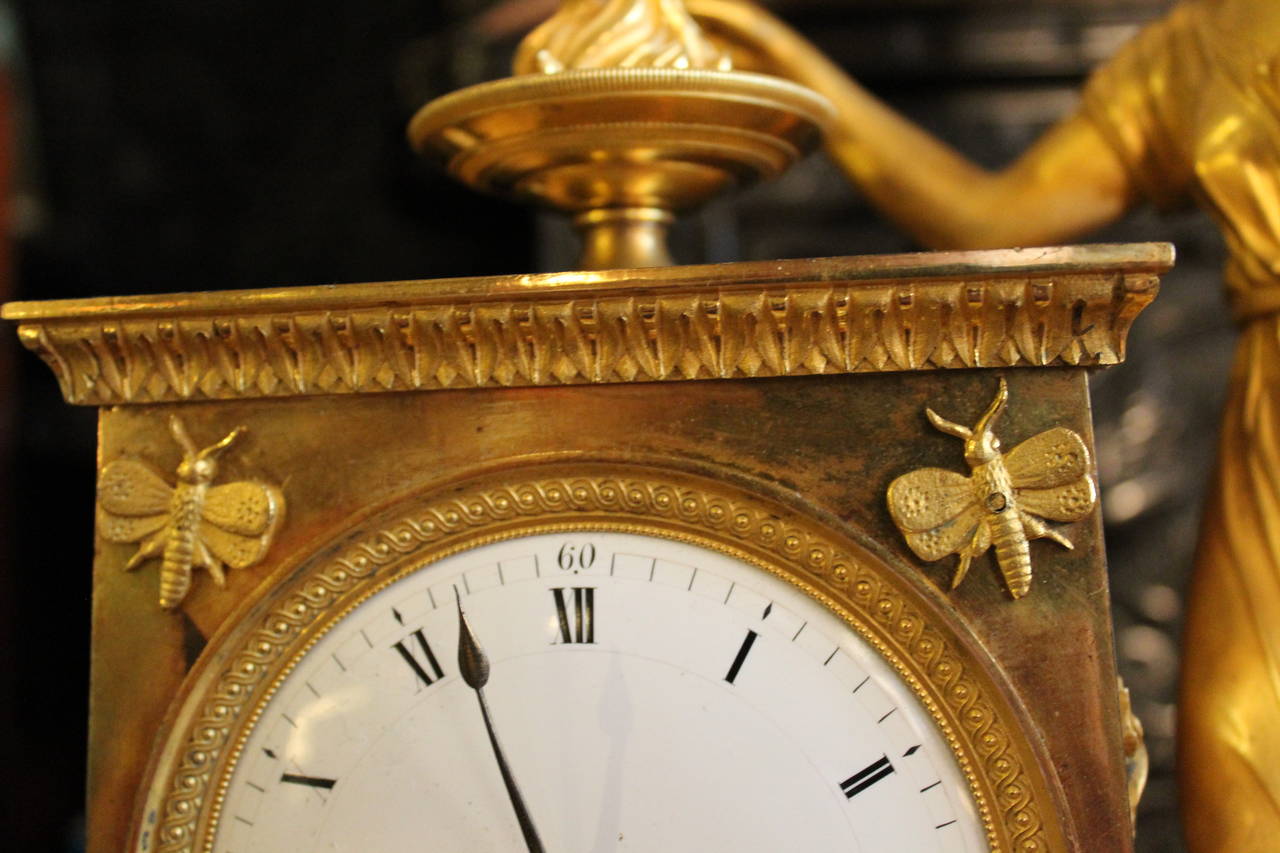 Early 19th Century French Empire Period Gilt Bronze Figural Clock For Sale 5