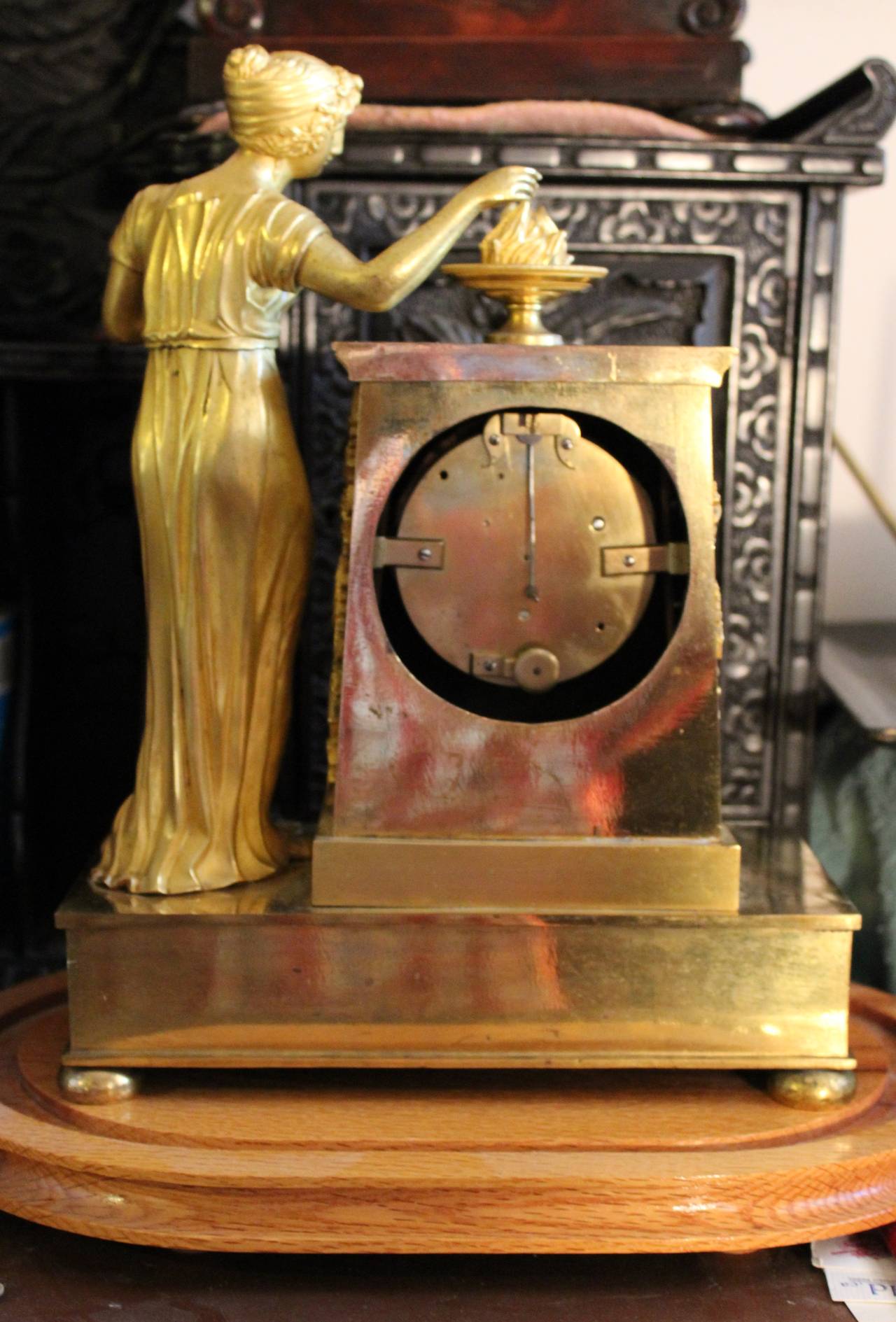 Early 19th Century French Empire Period Gilt Bronze Figural Clock For Sale 6