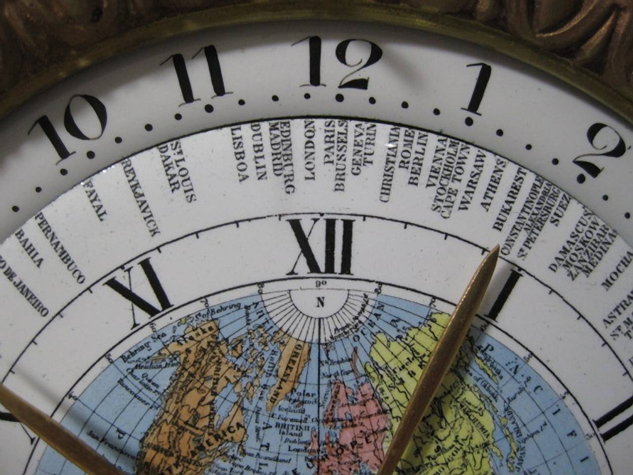 French Marble "World" Time Clock, 19th Century
