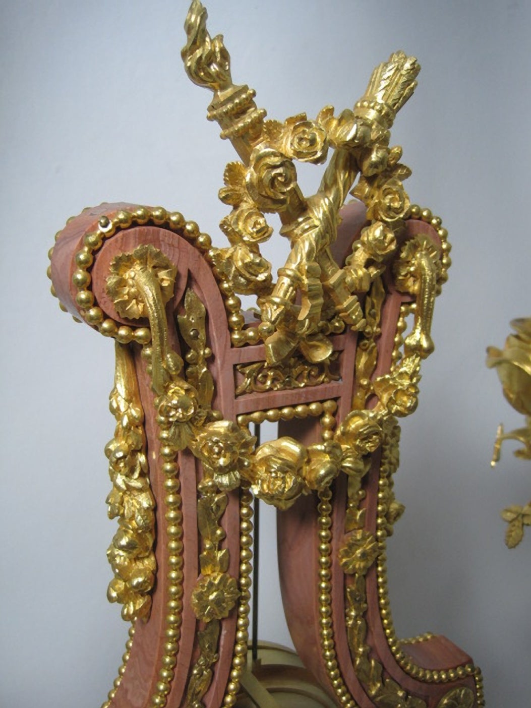French Lyre Form Clock Garniture, Louis XVI Manner, 19th Century For Sale