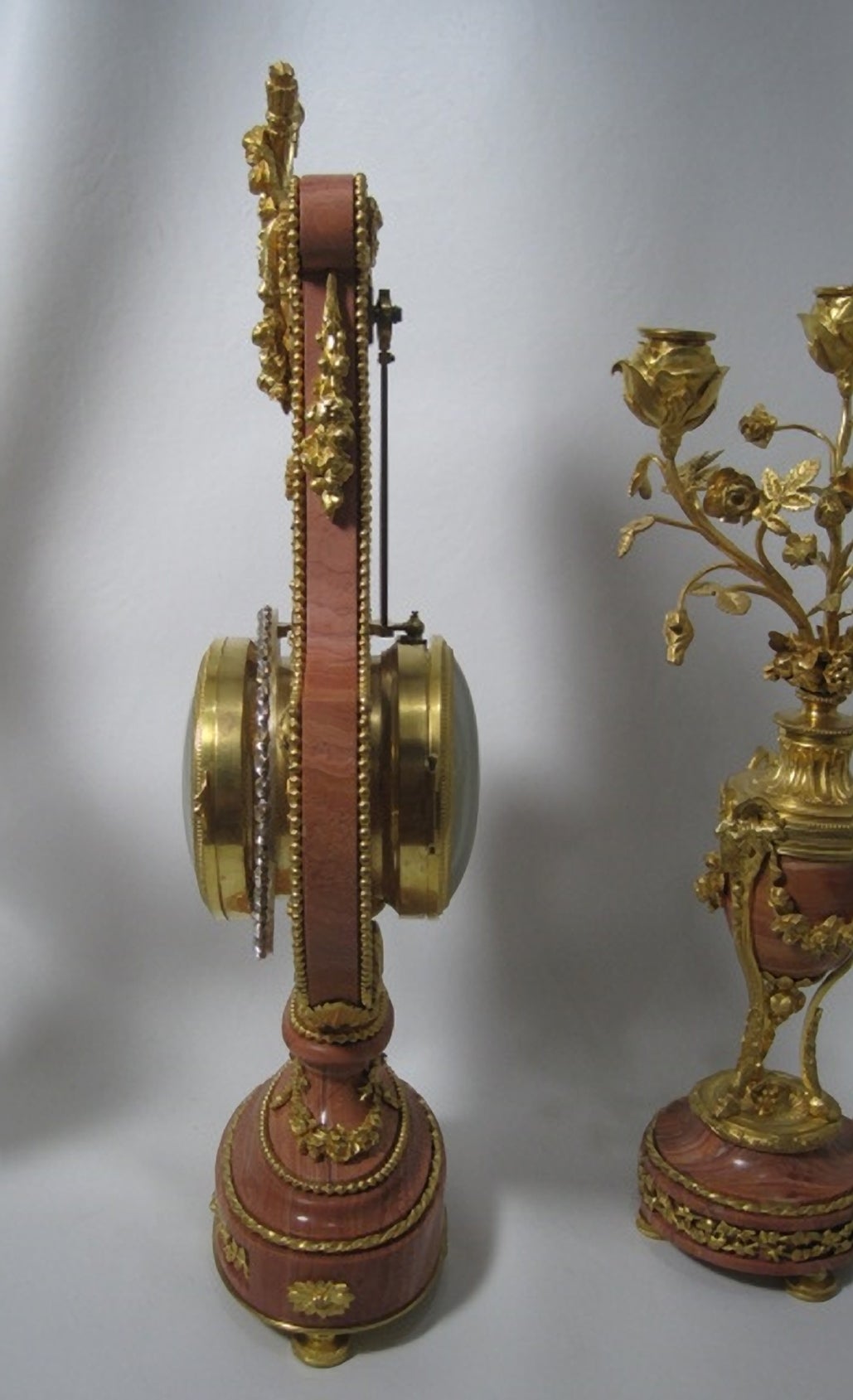 Lyre Form Clock Garniture, Louis XVI Manner, 19th Century For Sale 4