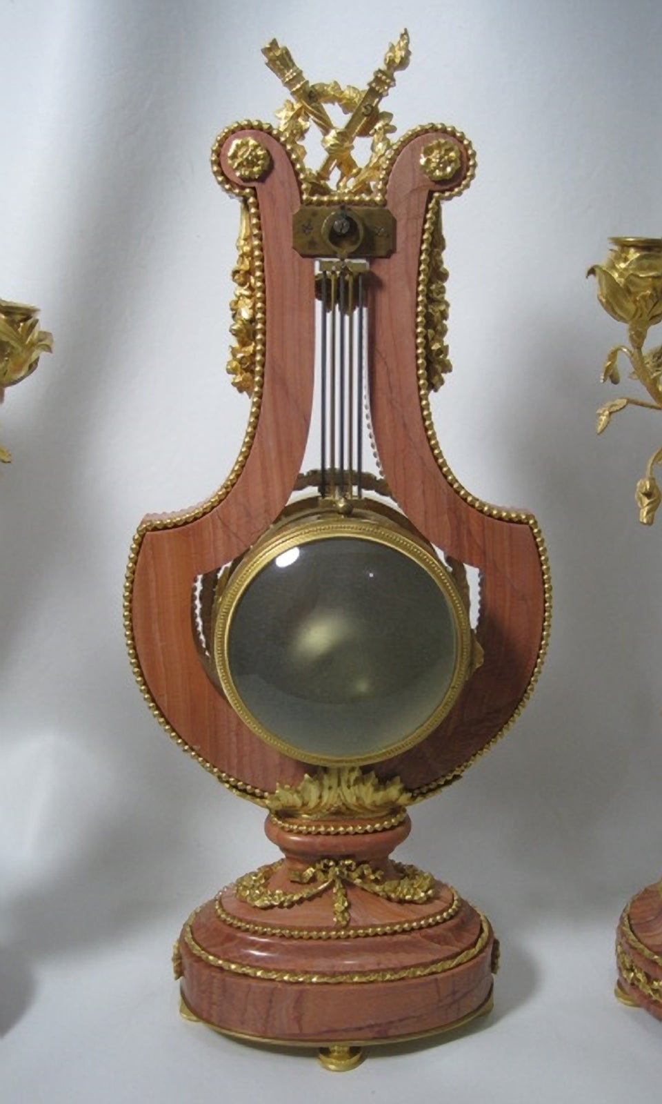 Lyre Form Clock Garniture, Louis XVI Manner, 19th Century For Sale 5