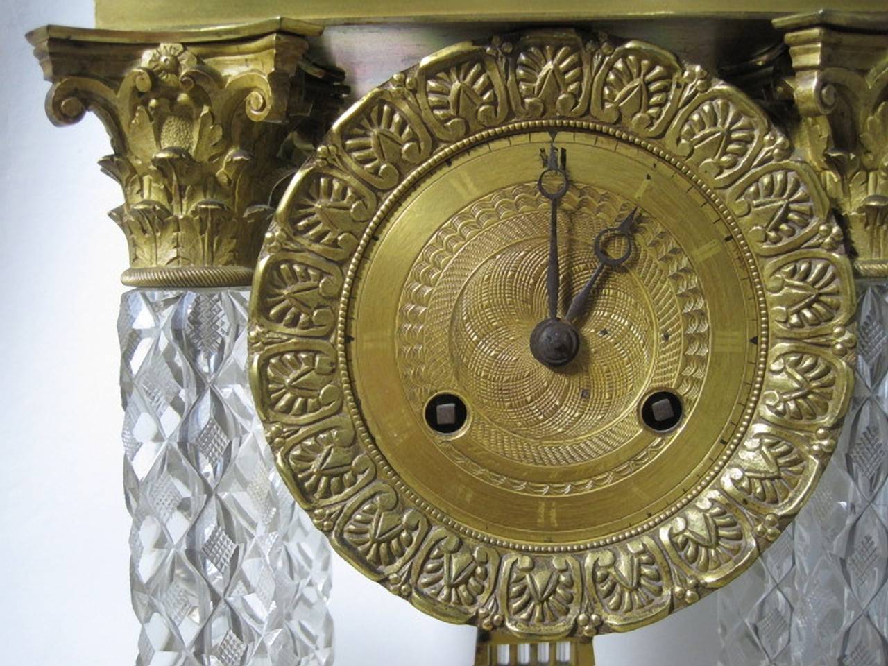 Baccarat Crystal Clock Garniture, French Empire with Gilt Bronze In Good Condition For Sale In Hamilton, Ontario