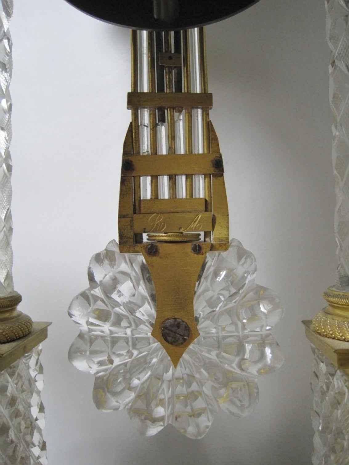 19th Century Baccarat Crystal Clock Garniture, French Empire with Gilt Bronze For Sale