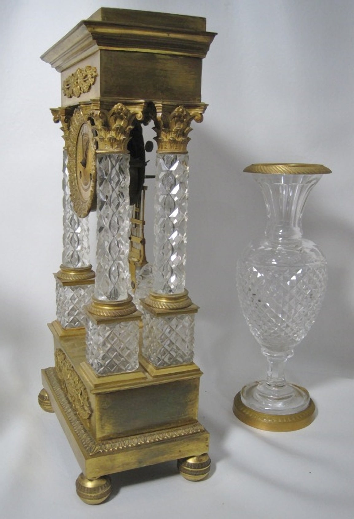 Baccarat Crystal Clock Garniture, French Empire with Gilt Bronze For Sale 2