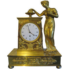 Antique Early 19th Century French Empire Period Gilt Bronze Figural Clock