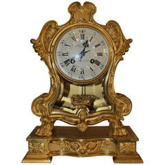 19th Century French Empire Style Fire Gilded Bronze Mantle Clock
