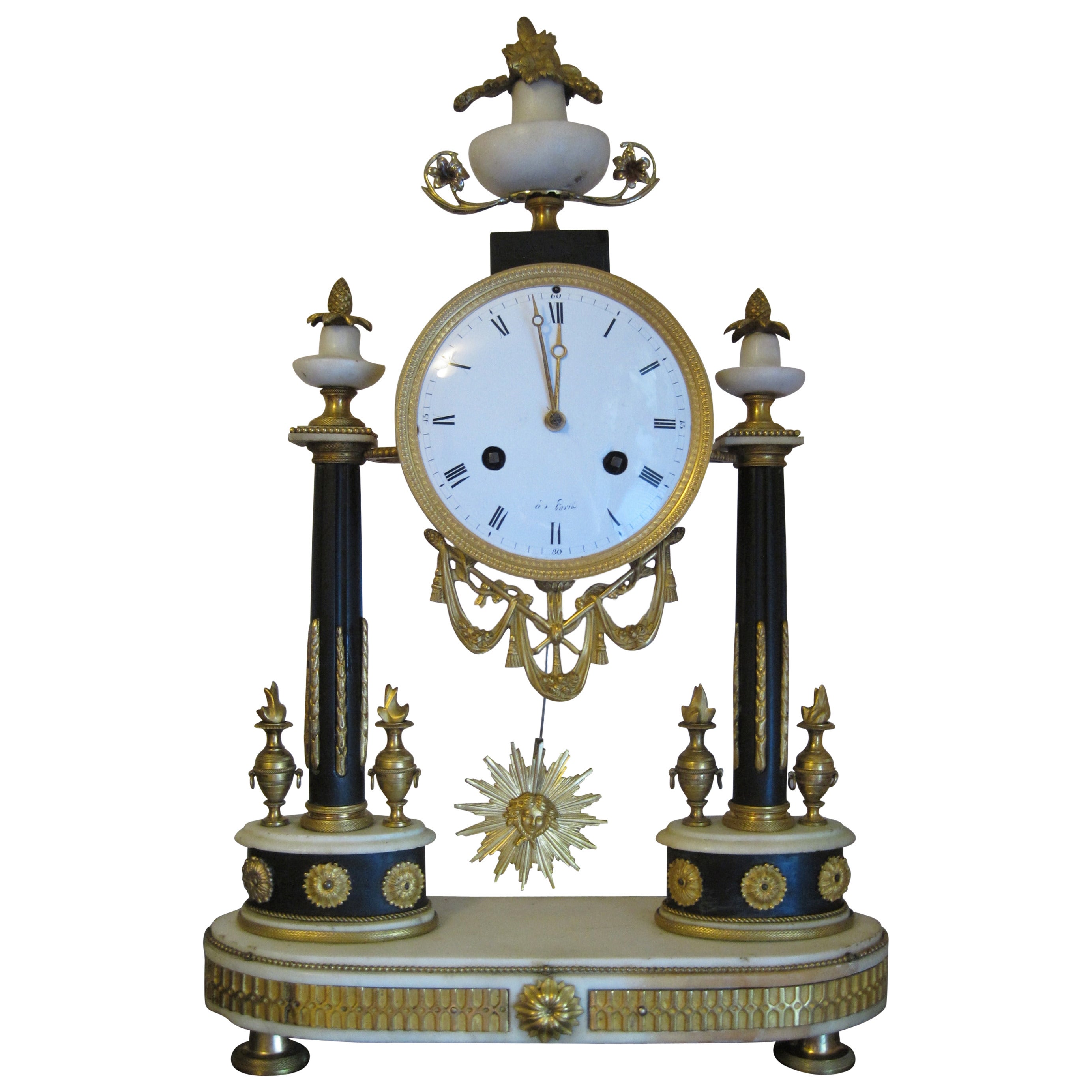 French Empire Period Marble and Ormolu Clock, Early 19th Century