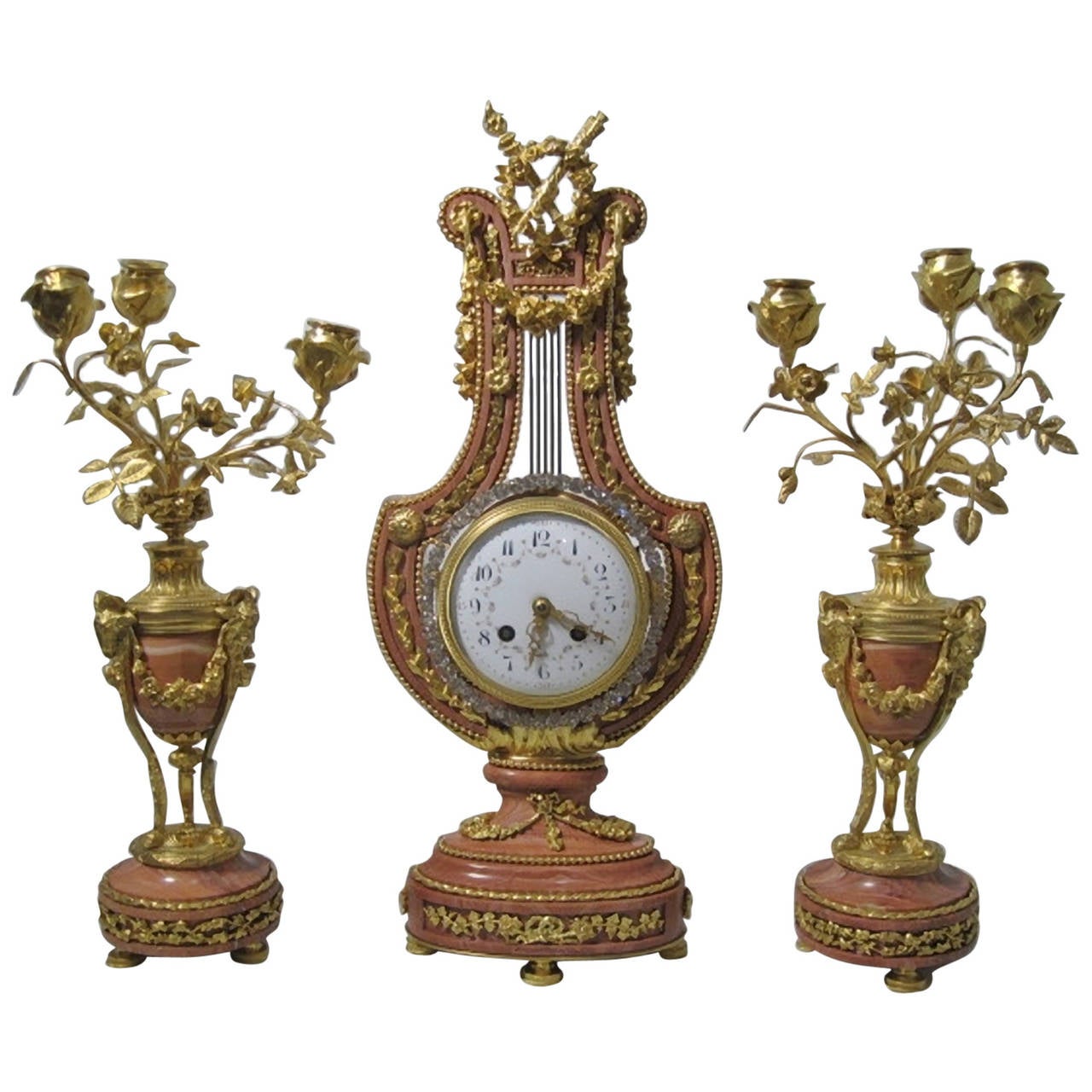 Garniture d'horloge en forme de lyre, style Louis XVI, 19ème siècle