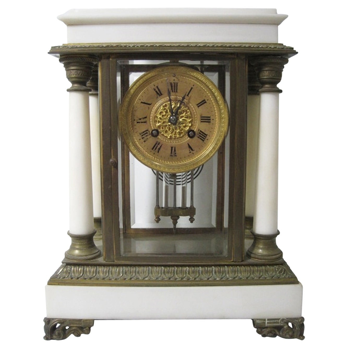 Horloge Portico de style Empire français du XIXe siècle en vente