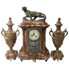 Antique French Marble Clock and Garniture Set, Louis XVI Style