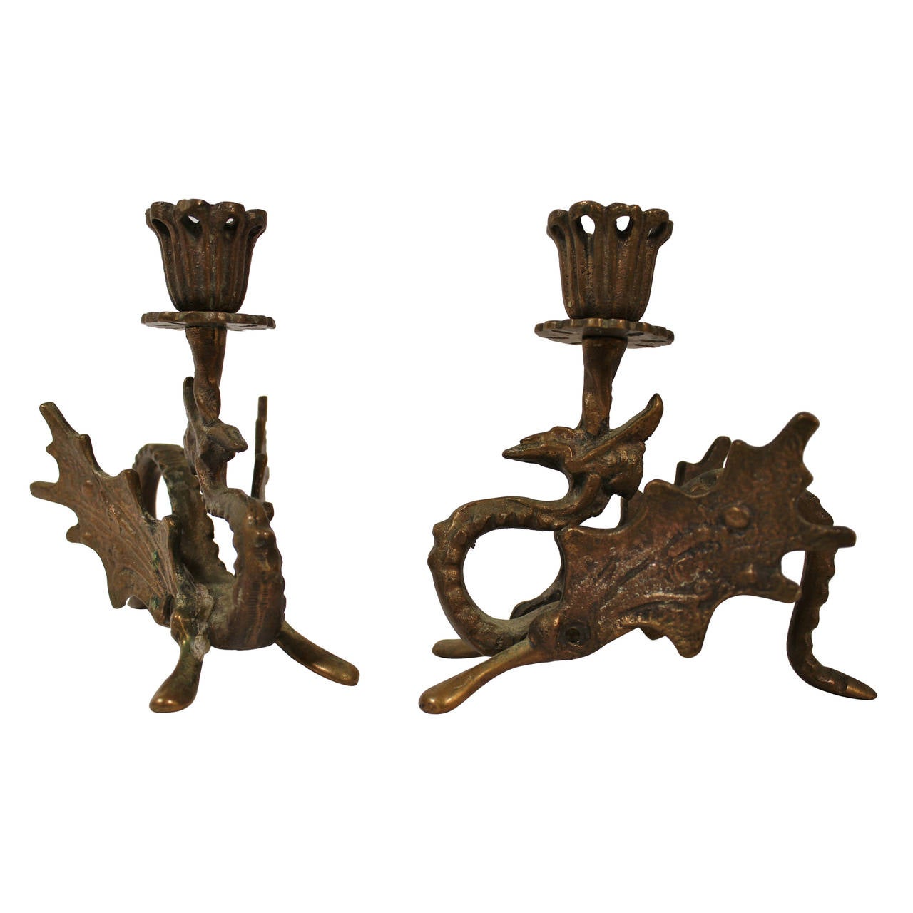 Art Deco Bronze Dragon Candle Holders at 1stDibs