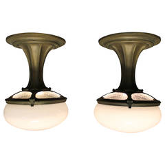 Pair of Art Deco Ceiling Light Fixtures from Old Railway Car